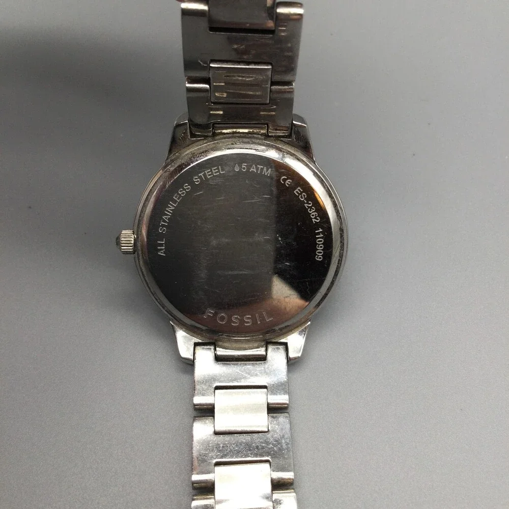Fossil Womens Watch 34mm Silver Tone Crystals ES-3362 Steel New Battery 7